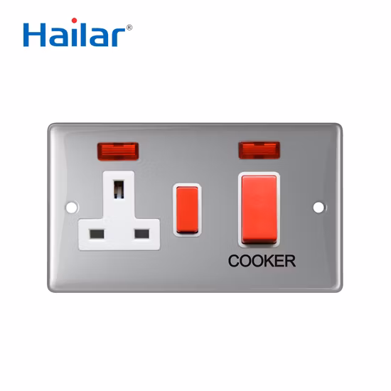 Hailar UK Standard Polished Chrome Cooker Wall Switch and Socket